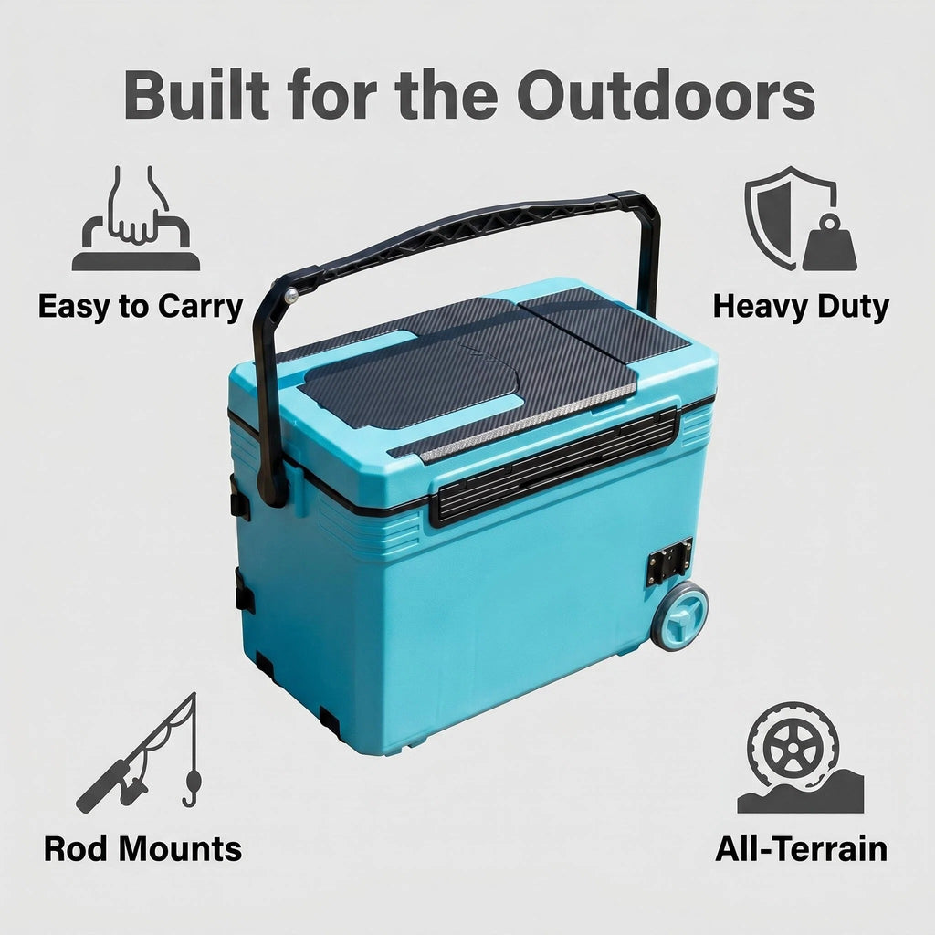 Wheeled Hard Cooler, Long-Lasting Ice Retention Cooler for Fishing & Camping