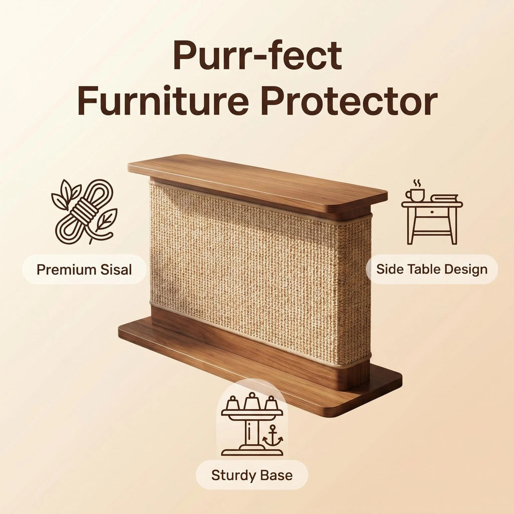 Modern Cat Scratcher Side Table, Sisal Sofa Protector with Wooden Frame for Indoor Cats