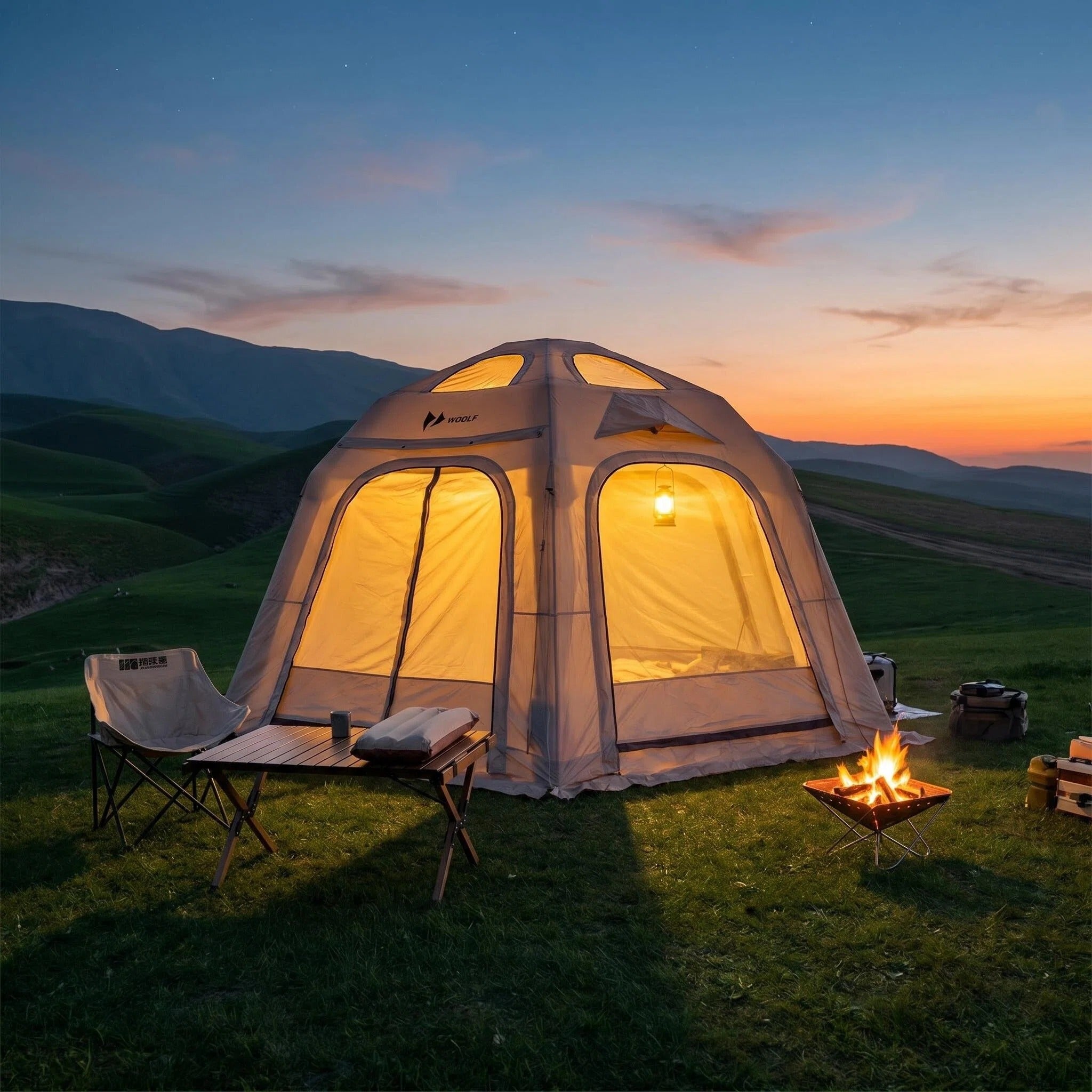 Inflatable Glamping Tent, Spacious Weather Resistant Camping Tent with 360 Ventilation