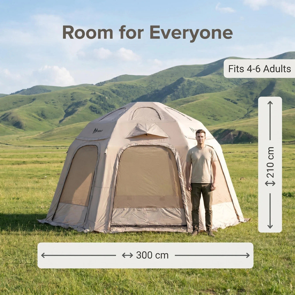 Inflatable Glamping Tent, Spacious Weather Resistant Camping Tent with 360 Ventilation