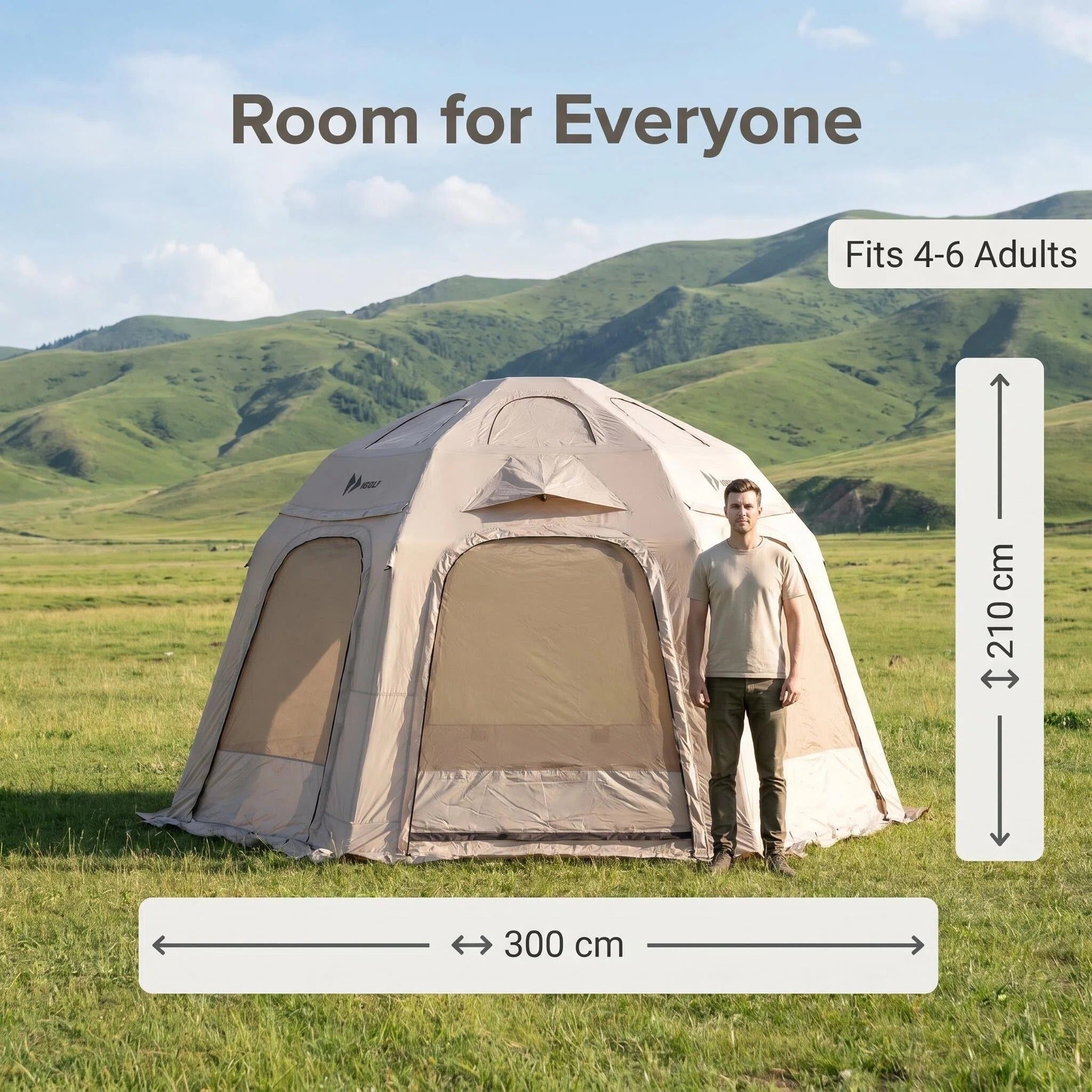 Inflatable Glamping Tent, Spacious Weather Resistant Camping Tent with 360 Ventilation