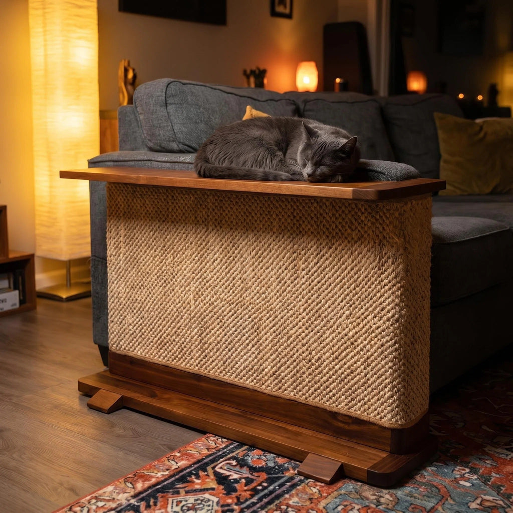 Modern Cat Scratcher Side Table, Sisal Sofa Protector with Wooden Frame for Indoor Cats