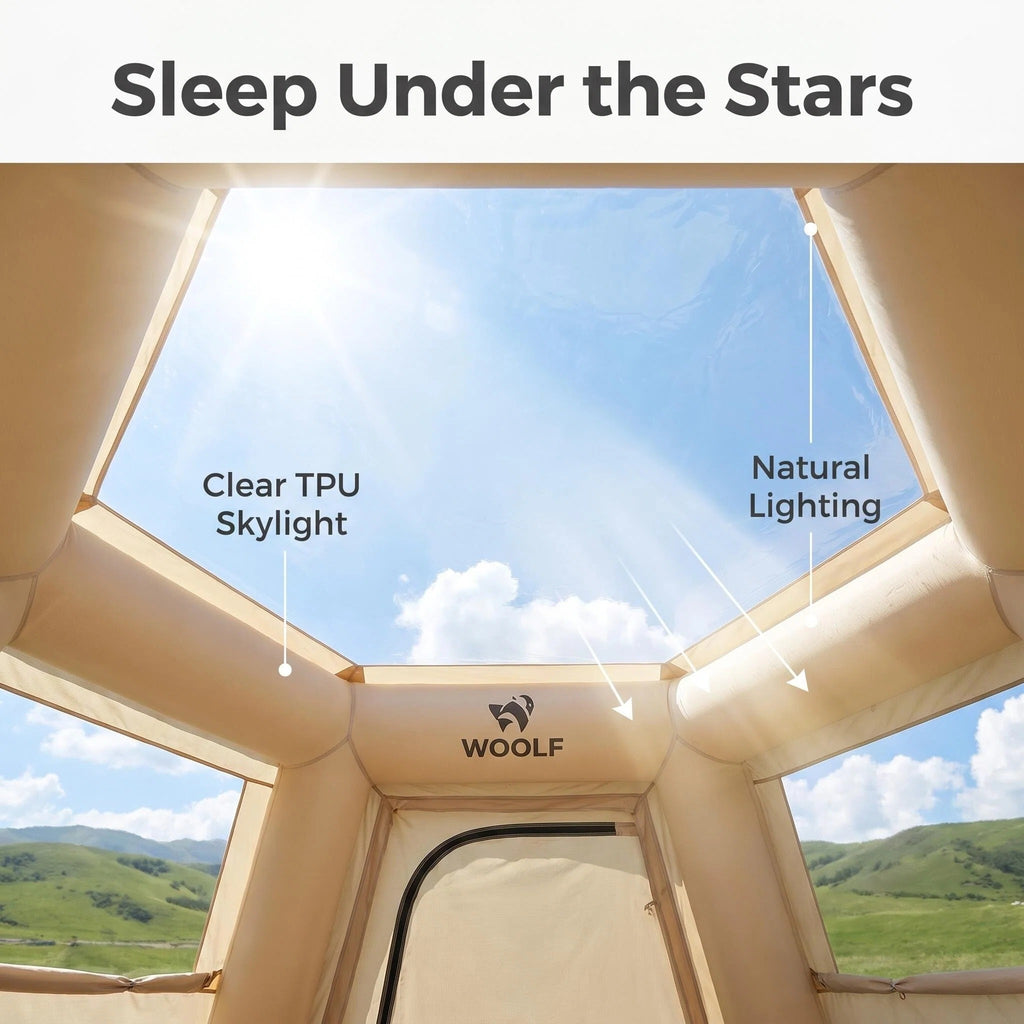Inflatable Glamping Tent, Spacious Weather Resistant Camping Tent with 360 Ventilation