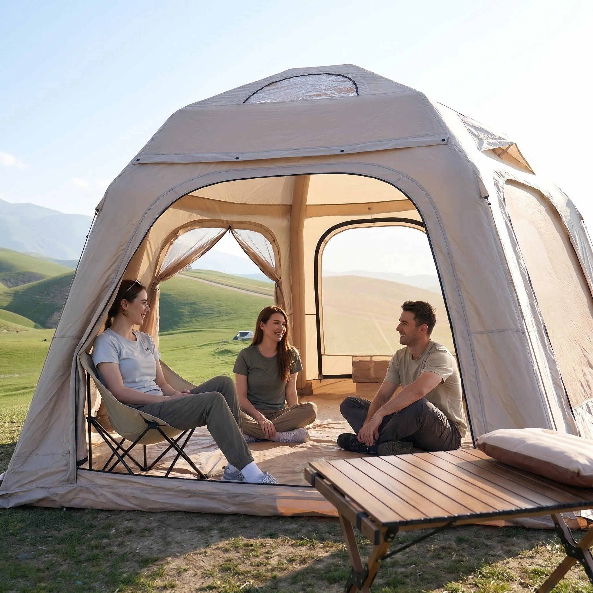 Inflatable Glamping Tent, Spacious Weather Resistant Camping Tent with 360 Ventilation