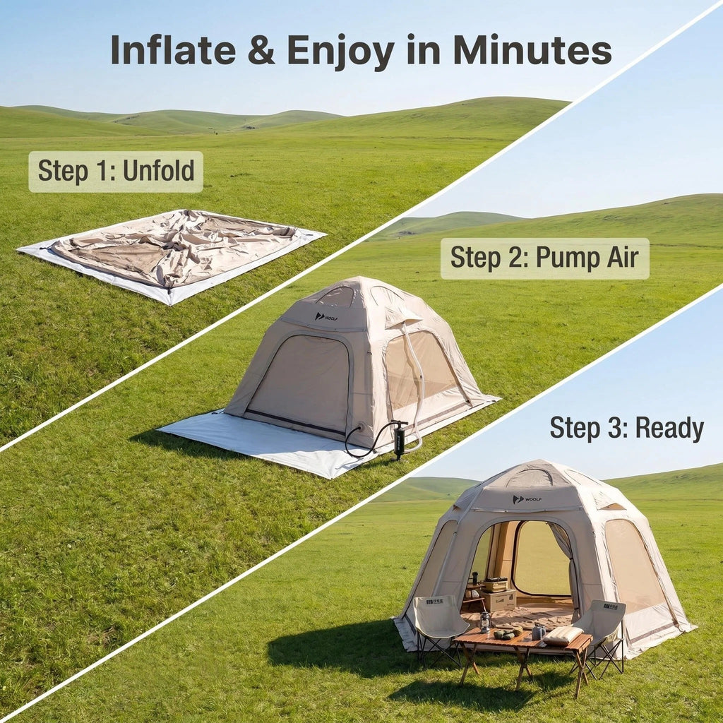 Inflatable Glamping Tent, Spacious Weather Resistant Camping Tent with 360 Ventilation