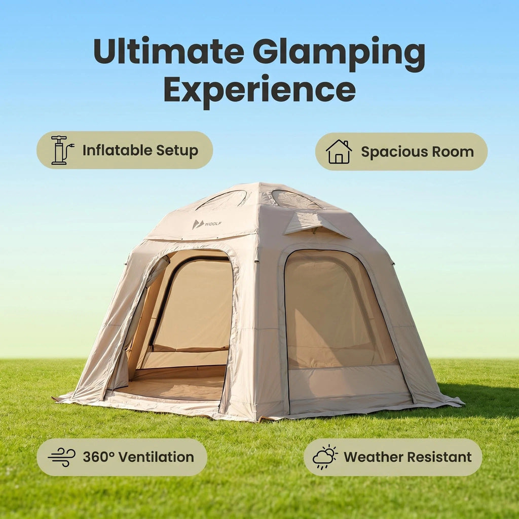 Inflatable Glamping Tent, Spacious Weather Resistant Camping Tent with 360 Ventilation
