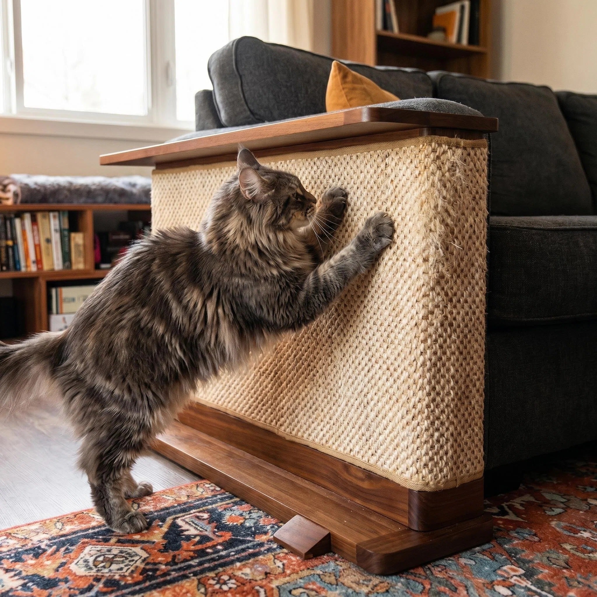 Modern Cat Scratcher Side Table, Sisal Sofa Protector with Wooden Frame for Indoor Cats
