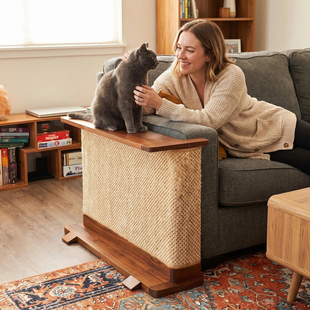 Modern Cat Scratcher Side Table, Sisal Sofa Protector with Wooden Frame for Indoor Cats