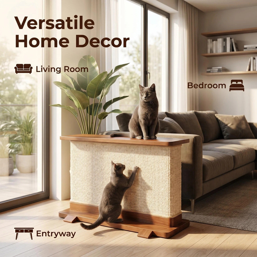 Modern Cat Scratcher Side Table, Sisal Sofa Protector with Wooden Frame for Indoor Cats