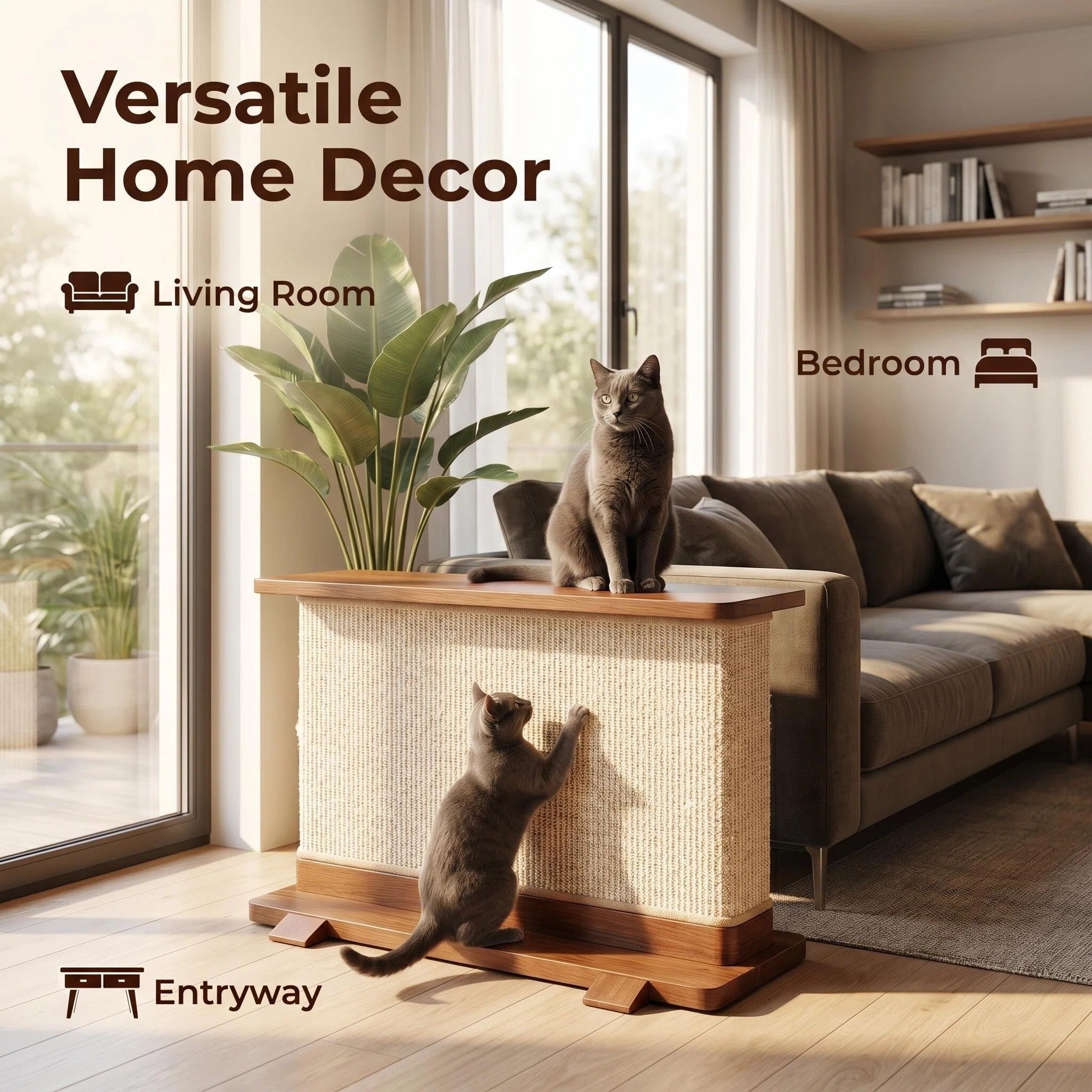 Modern Cat Scratcher Side Table, Sisal Sofa Protector with Wooden Frame for Indoor Cats