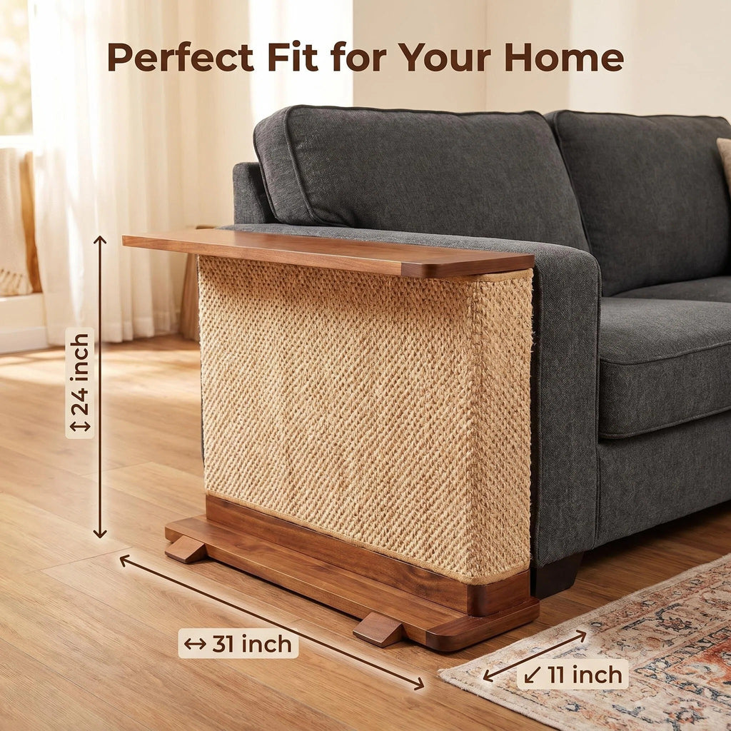 Modern Cat Scratcher Side Table, Sisal Sofa Protector with Wooden Frame for Indoor Cats