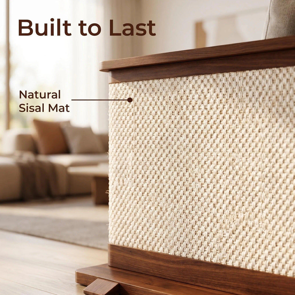 Modern Cat Scratcher Side Table, Sisal Sofa Protector with Wooden Frame for Indoor Cats