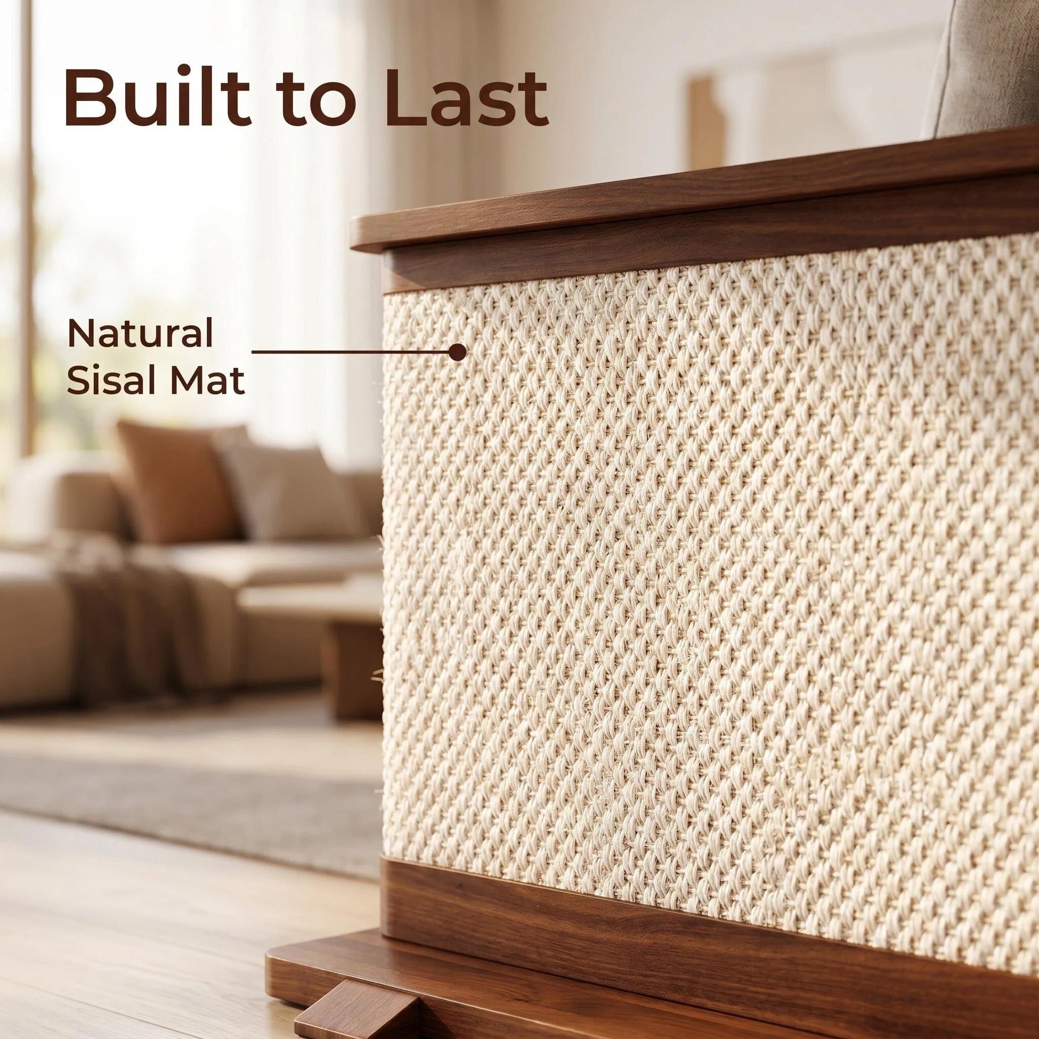 Modern Cat Scratcher Side Table, Sisal Sofa Protector with Wooden Frame for Indoor Cats