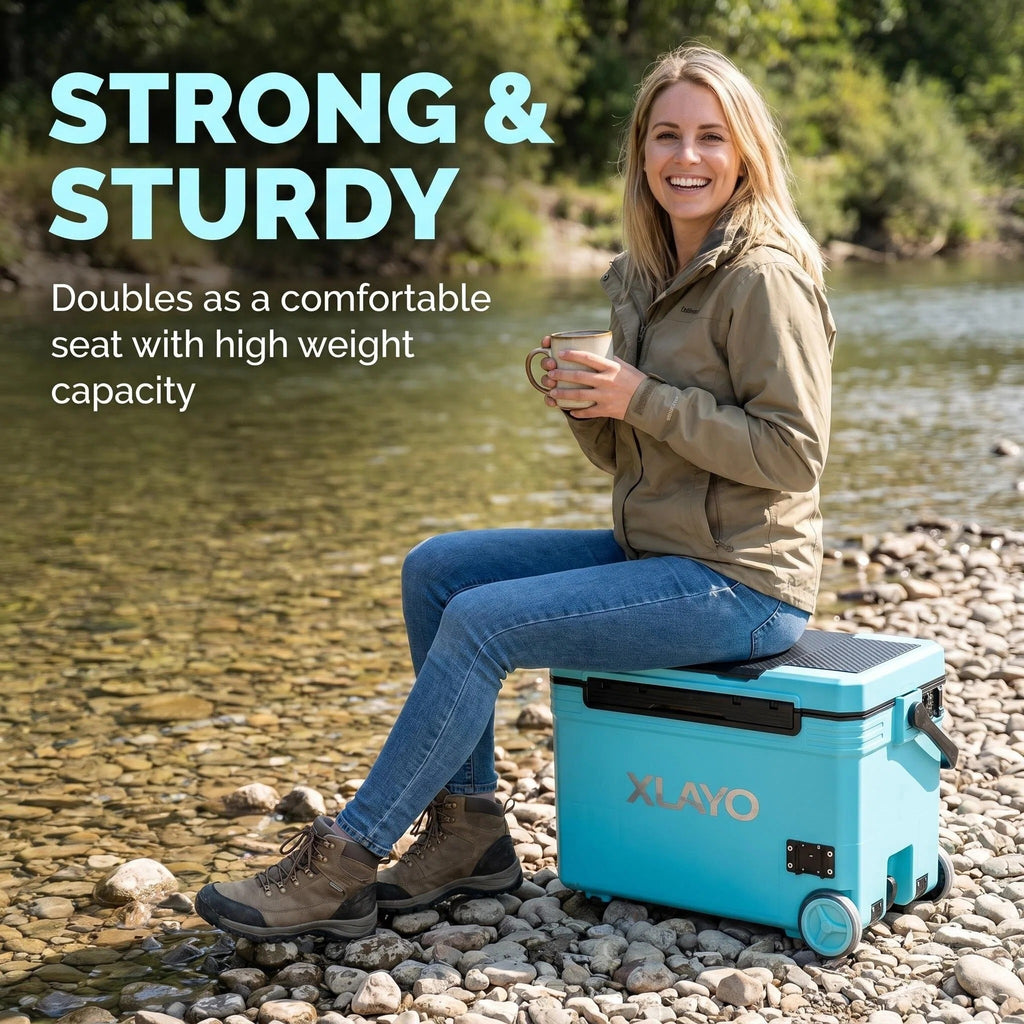 Wheeled Hard Cooler, Long-Lasting Ice Retention Cooler for Fishing & Camping