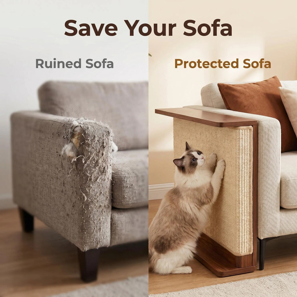 Modern Cat Scratcher Side Table, Sisal Sofa Protector with Wooden Frame for Indoor Cats