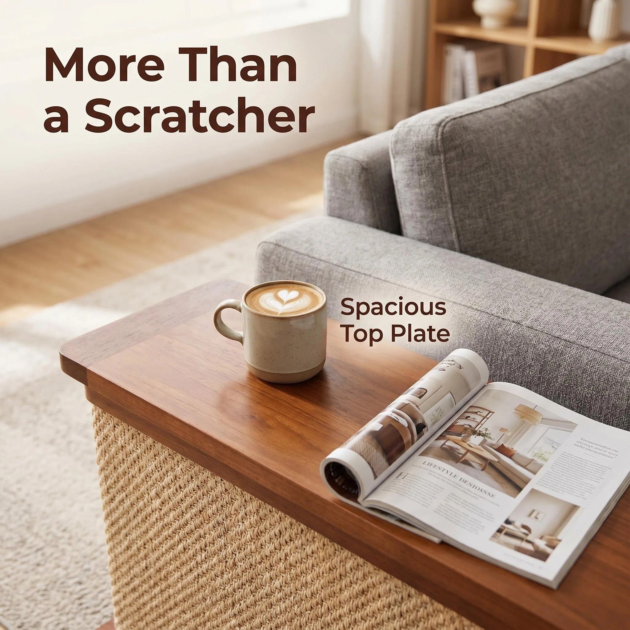Modern Cat Scratcher Side Table, Sisal Sofa Protector with Wooden Frame for Indoor Cats